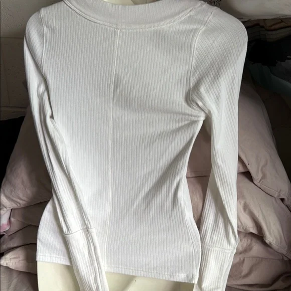 Free People Cream Ribbed Fitted Blouse - Picture 4 of 5